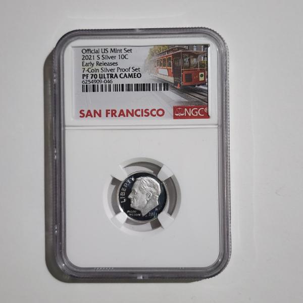 NGC PF70 Ultra Cameo 2021-S 99.9% Fine Silver U.S. Proof Dime From 7 Coin Proof Set