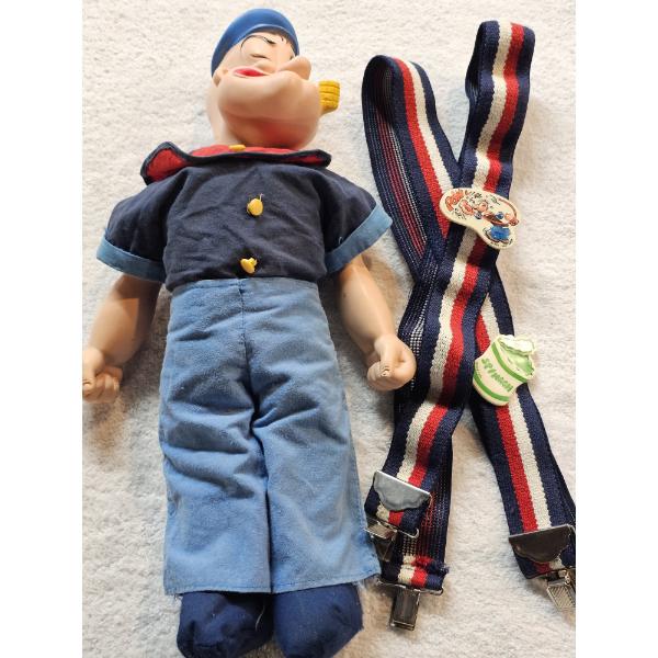 Popeye Doll (16") with Popeye Themed Suspenders and Pins!!!