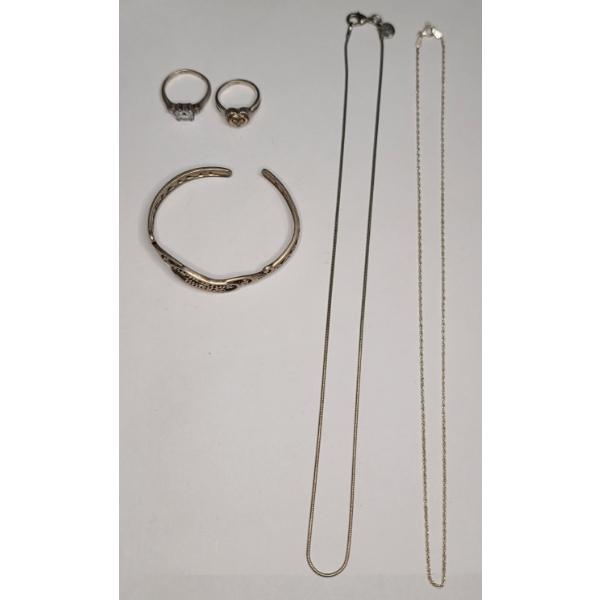 Collection Of Sterling Silver Jewelry Including Sterling Silver Ring With 10K Accent - Weight: 28.1g