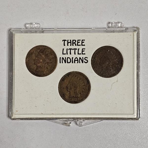Vintage Three Little Indians Indian Head Penny Coin Collection Set