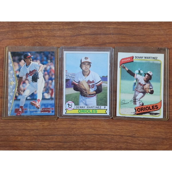 Three Denny Martinez Baseball Trading Cards Including 1979