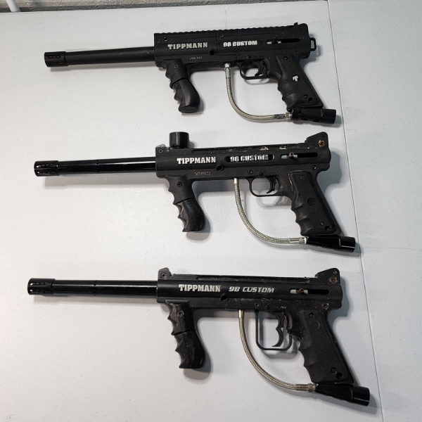 Three Tippman 98 Custom Paintball Guns  