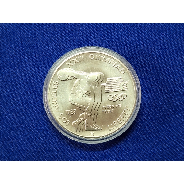 1983 Los Angeles Olympic Commemorative 90% Silver Dollar Coin - In Capsule