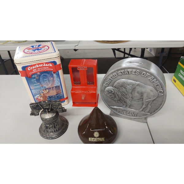 5 Pc Collectible Group - See Pictures (Includes Buffalo Nickel & Hershey Coin Banks)