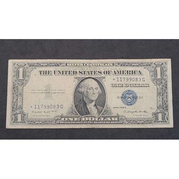 Series 1935 G $1 Blue Seal Silver Certificate STAR Bank Note - Face Value: $1.00