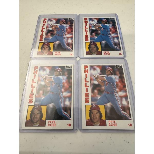 4 - Exceptional 1984 Topps Pete Rose Baseball Cards In Protective Holders - Investment Grade Cards