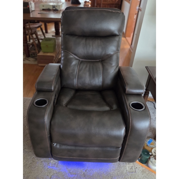 PICKUP IN CANTON - Gorgeous, Rich Brown Soft Leather Power Recliner Like New Condition! LED Blue Lig