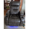 Image 1 : PICKUP IN CANTON - Gorgeous, Rich Brown Soft Leather Power Recliner Like New Condition! LED Blue Lig