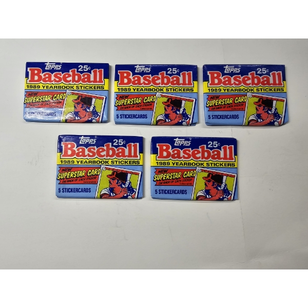 Lot of (5) Topps Unopened 1989 Yearbook Sticker Wax Packs - 25 Cards Total