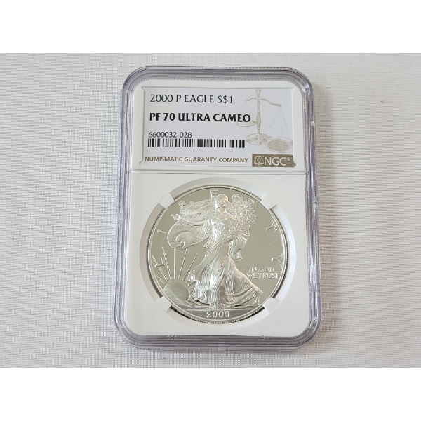 2000-P American Silver Eagle 1 oz .999 Fine Silver Coin Graded by NGC PR 70 ULTRA CAMEO