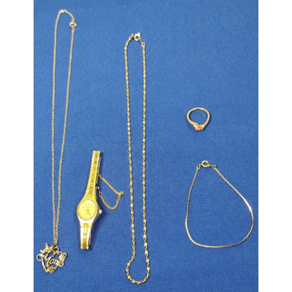 Assorted GOLD COLORED Costume Necklaces, Sarah Coventry Quartz Watch, Bracelet & Ring