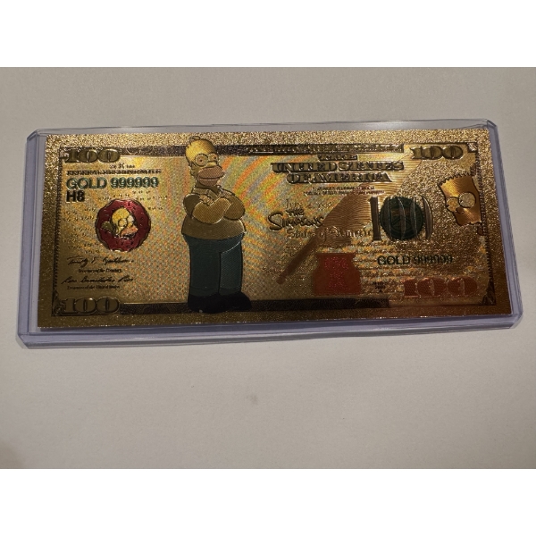 Rare Homer Simpson Gold Foil .999999 - 24K Gold Note In Protective Holder - Mint Condition