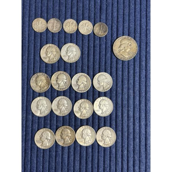 90% Silver Assorted Quarters, dimes, & one Half Dollar - FV $4.50