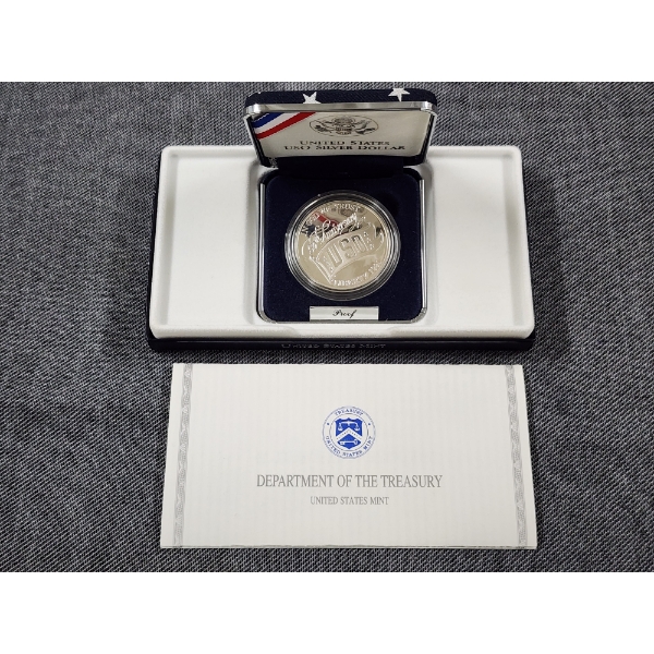 1991 United States Mint USO 50th Anniversary Commemorative Silver Proof Dollar in Original Case