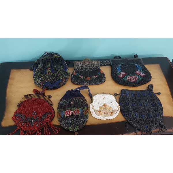 7 Pc Group Of Antique Beaded Purses - See Pics -See Description For Condition