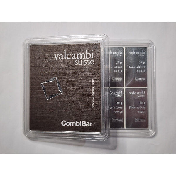 100 Gram Valcambi Suisse Silver CombiBar - 10 Different 10 Gram Silver Bars on One Sheet