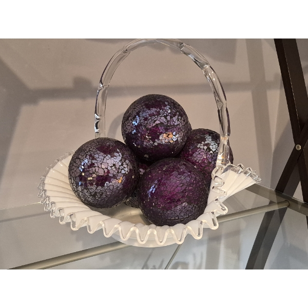 PICKUP IN NORTHFIELD - Fenton Glass Basket With Irridescent Ornamental Orbs Display - See Pics 