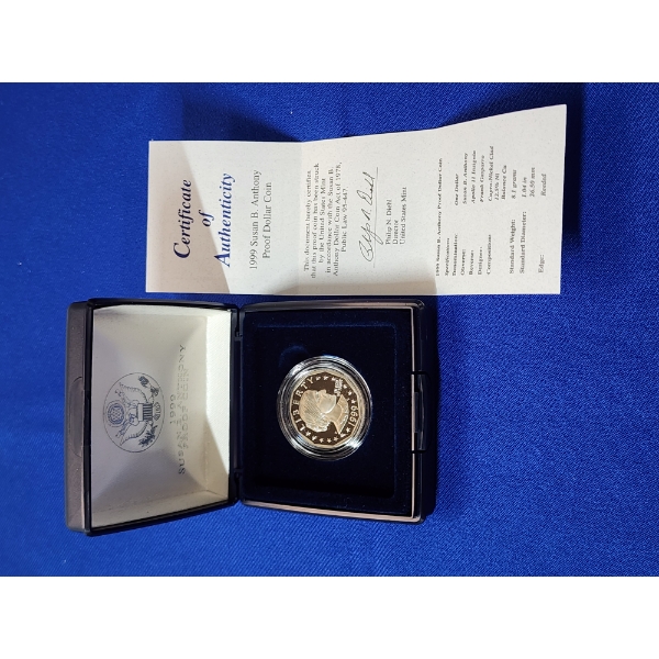 1999 Susan B. Anthony Proof Dollar Coin w/ Box and COA