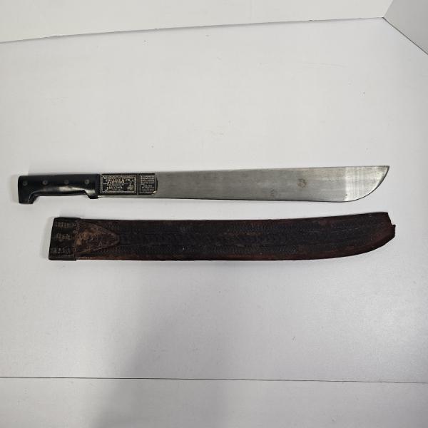 Vintage Legitimus Collins And Company No 37 Machete With Tooled Leather Sheath (26")
