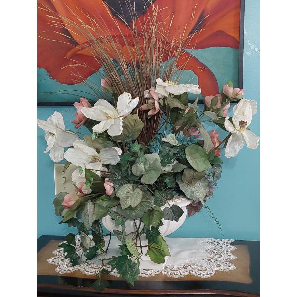 Floral Decorated 13" Vase As Shown - 32" Overall