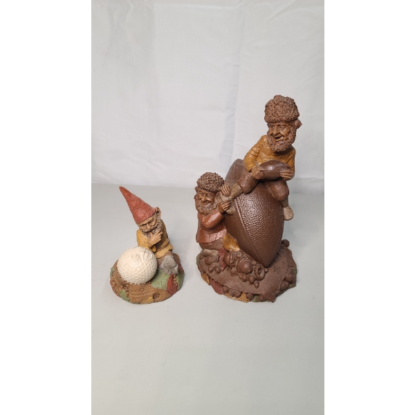 Vintage Cairn Studios "Split T & Flex D" Football Gnome & "Hogan" Golf Gnome Figure By Tom Clark