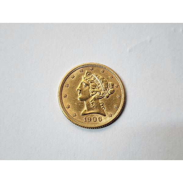 1906 United States Liberty Head $5 Gold Coin - Low Mintage Higher-Grade Coin!