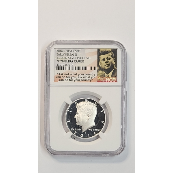 NGC 2016-S Early Releases PF70 Ultra Cameo 90% Silver Kennedy Half Dollar From 13-Coin Silver Set