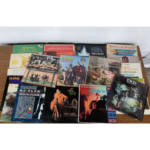 Lot of Assorted Large Vinyl Records Including Christmas Carols, Def Leppard, Cooper Brothers, & More