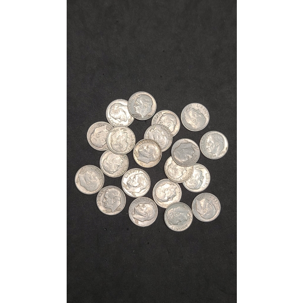 Assorted Years/Mint Marks 90% Silver Roosevelt Dimes - Face Value: $2.00