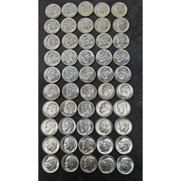 (50) Roosevelt Dimes - 90% Silver - $5 FV