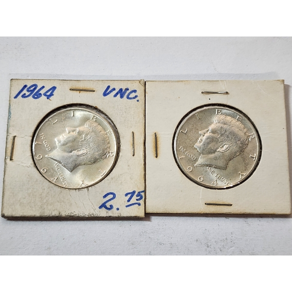 Two 1964 90% Silver Kennedy Half Dollars 