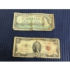 Image 1 : 1954 Canadian One Dollar Bill ft. Queen Elizabeth & Series 1953 U.S. Two-dollar legal tender note