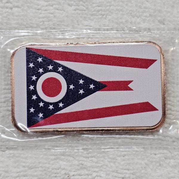 1oz Colorized Ohio Flag .999 Fine Copper Bar