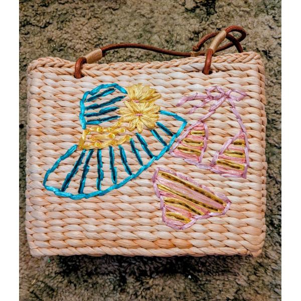 New Straw Handbag And Collection Of New Vintage Handkerchiefs