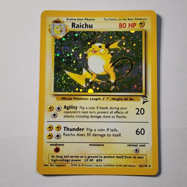 Raichu 16/130 Holo Rare Base Set 2 Vintage Pokemon Trading Card With Holo Swirl ~ NM Condition 
