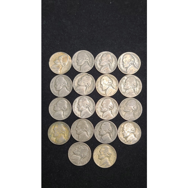 (18) 1944 Jefferson Wartime 35% Silver Nickels - Face Value: $0.90