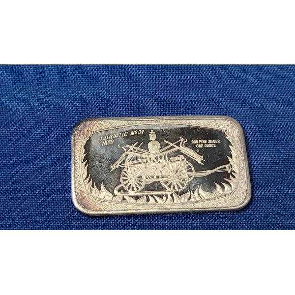 Adriatic No. 31 1859 Fire Wagon 1 oz .999 Fine Silver Art Bar