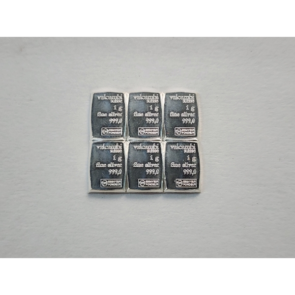 6 - Valcambi Suisse 1 Gram .999 Fine Silver Bars - Mint Condition