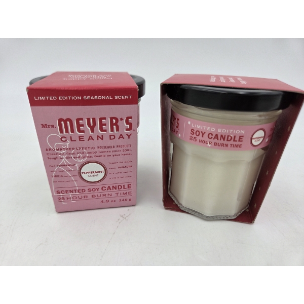 Two Brand New Meyers Clean Day 4.9 oz Peppermint Soy Candles 