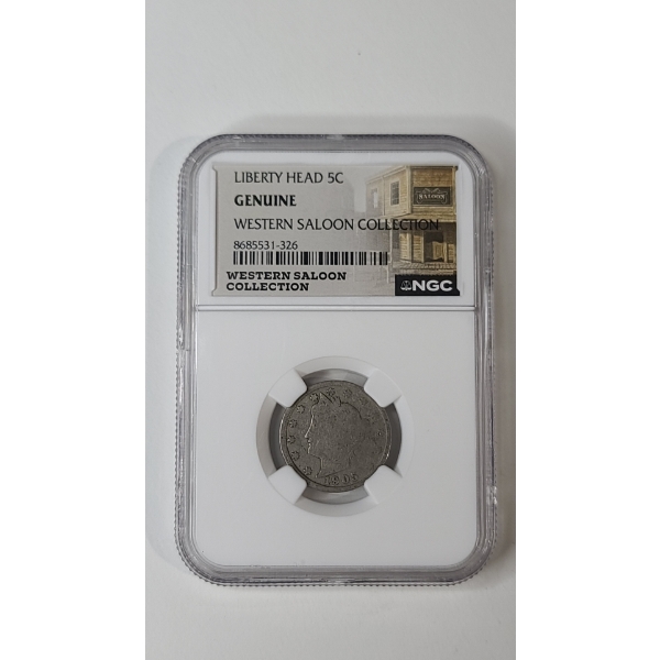 NGC Certified Genuine 1905 Liberty Head "V" Nickel In Western Saloon Collection Holder