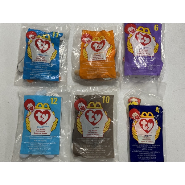 Brand New McDonald's TY Toy Animal Plushies - Lot of 6 - Sealed Packaging