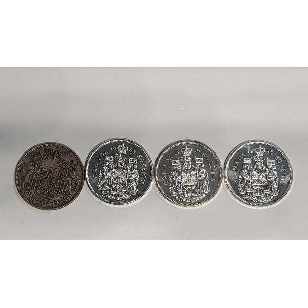 1944, 1964 & 1965 Canadian 80% Silver 50 Cent Coins
