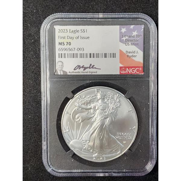 2023 NGC First Day Of Issue MS 70 1 Oz .999 Fine Silver American Eagle- Signed By David J Ryder