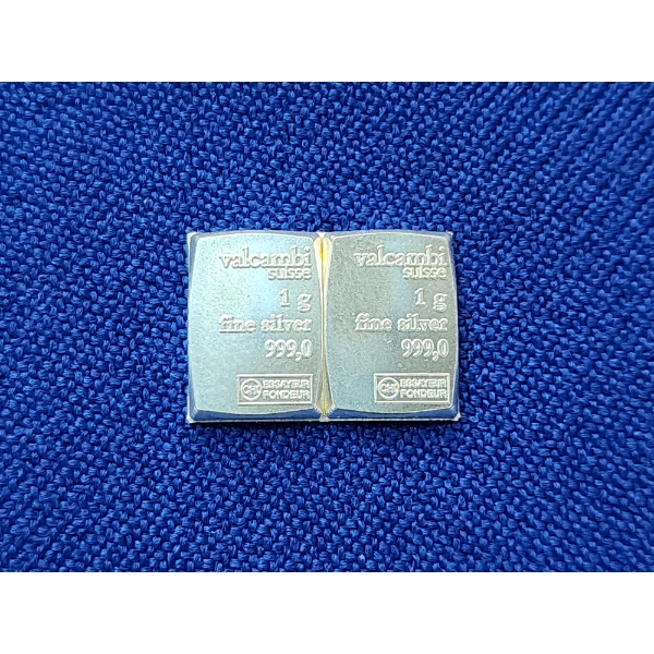 x2 1 Gram Valcambi Suisse .999 Fine Silver Bars (2 Grams Total)
