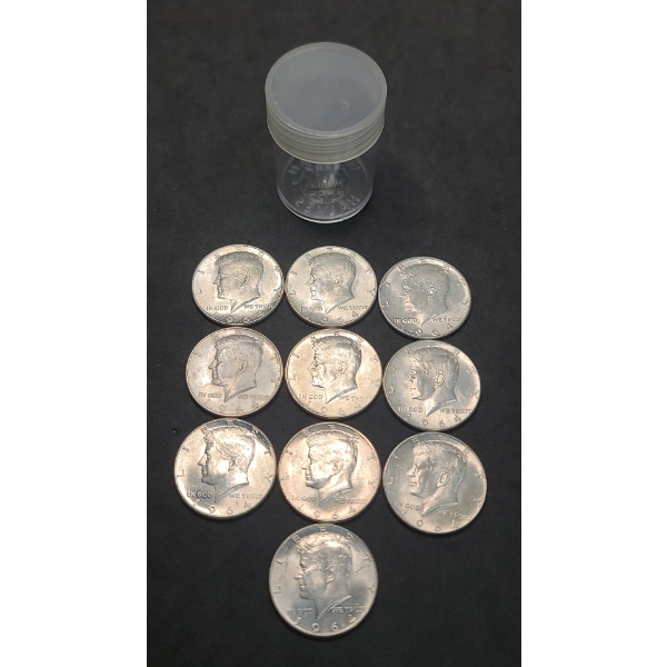 (10) 1964 90% Silver Kennedy Half Dollars In Coin Holder - Face Value: $5.00