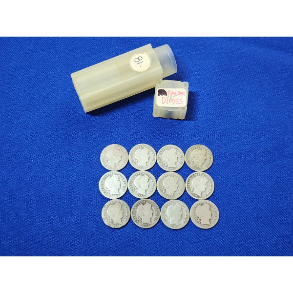x12 Assorted Years 90% Silver Barber Dimes FV: $1.20