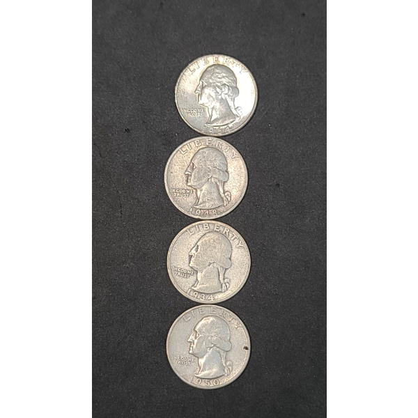 Assorted Years & Mint Marks 90% Silver Washington Quarters - Face Value: $1.00