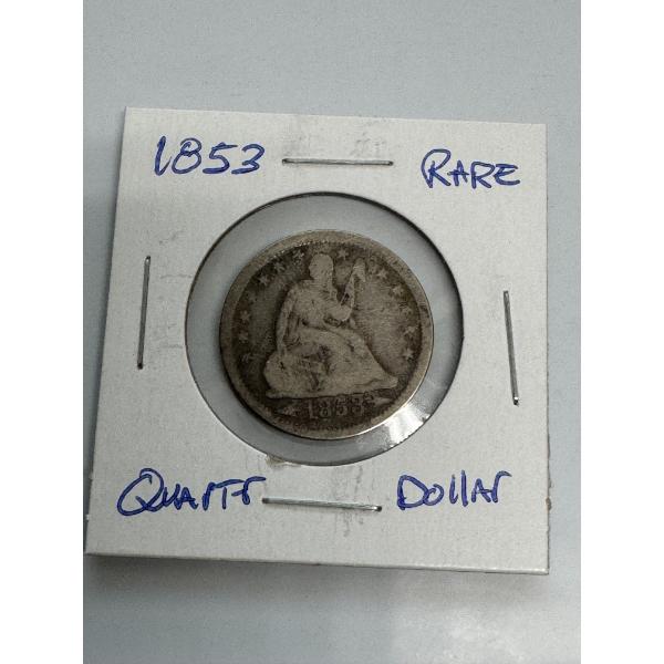 1853 Rare Seated Liberty Quarter Dollar In Holder - Prime Condition
