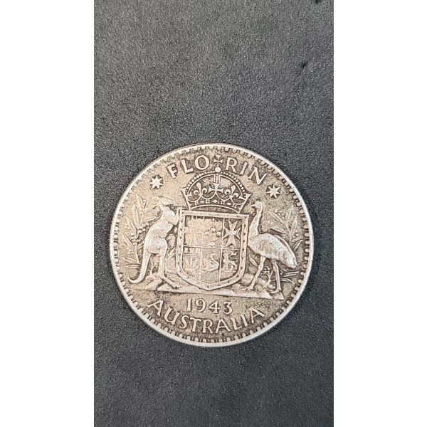 1943 Australian 92.5% Silver Florin Coin - ASW: 0.3364oz