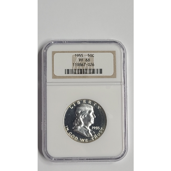 NGC PF 68 1955 Franklin 90% Silver Half Dollar 